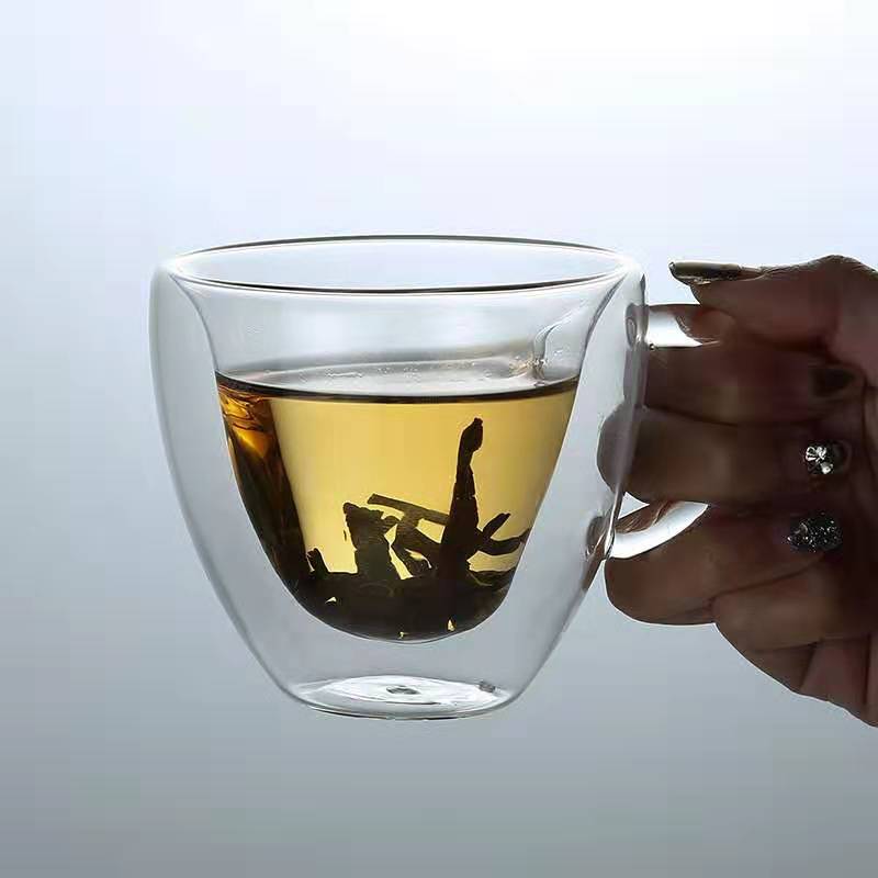 corazón amor en forma de doble pared de vidrio taza de café resistente Kungfu tazas de té leche jugo de limón taza vasos de amante