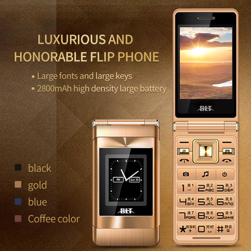 BLT Dual 2.8" Touch Screen Long Standby Big Russian Key Loud Sound Senior Flip Cell Mobile Phone For Old People P022