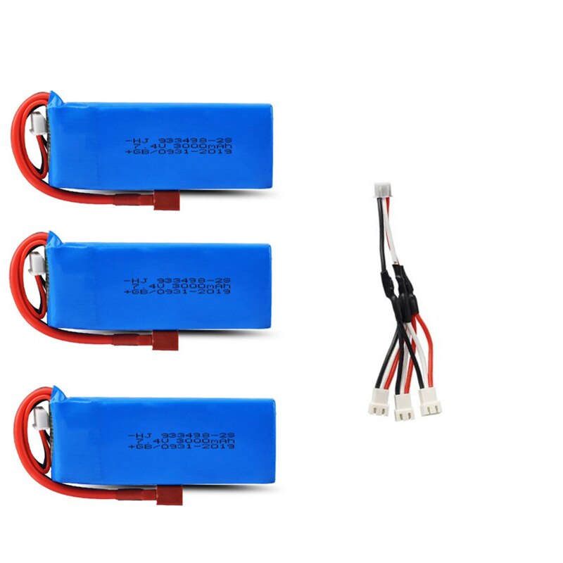 Wltoys 144001 Car 2s 7.4V 3000mAh Upgraded Lipo Battery T Plug For Wltoys 1/14 144001 RC Car Boat Lipo Battery Parts Upgraded: 3batterycable