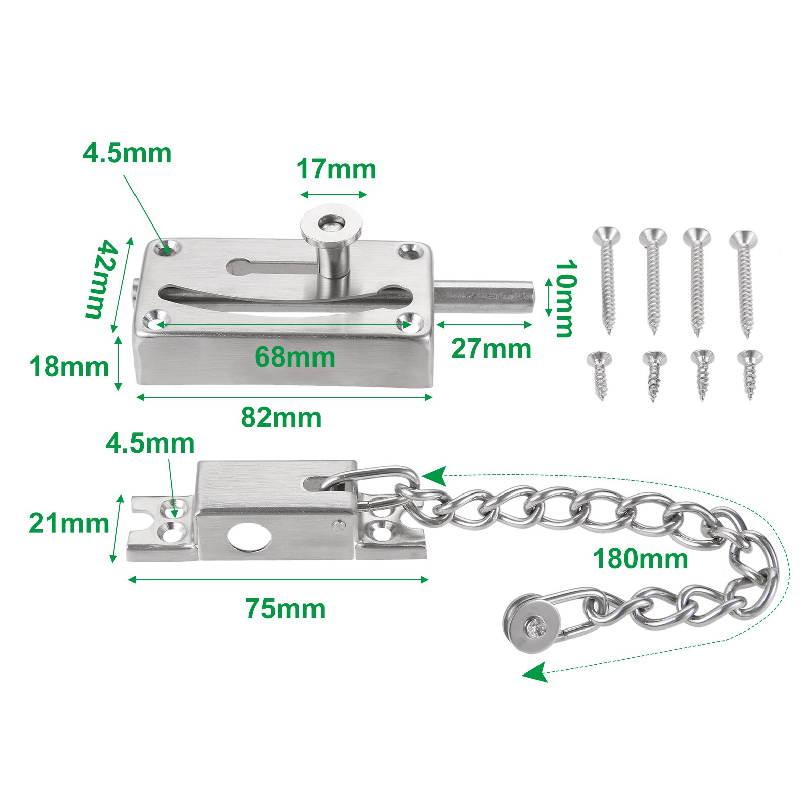 1pc Anti-theft Door Chain Latch Safety Guard Security Lock Stainless Steel Doors Bolt Home Protection Tools Silver