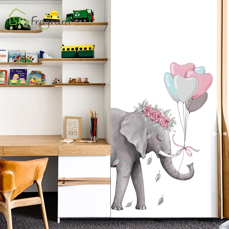 Miss elefant vägg klistermärke kärlek ballong klistermärken heminredning veranda dekoration vardagsrum dekoration sovrum vägg inredning
