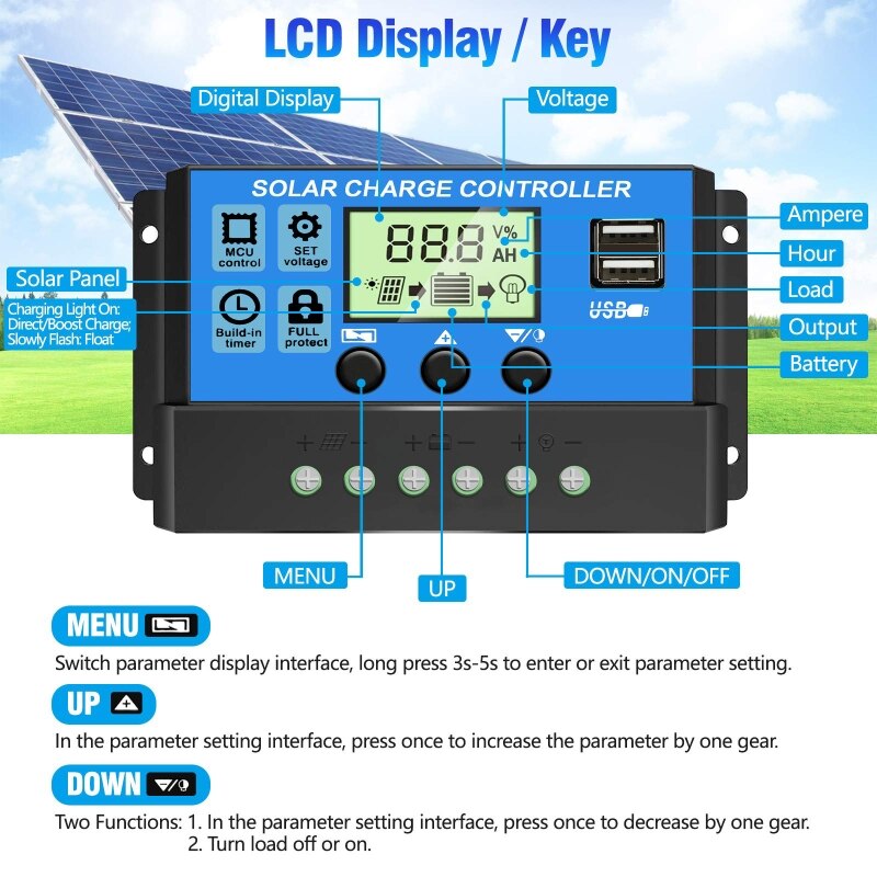 K1KA 10A/20A/30A Solar Laadregelaar Hernieuwbare Energie Controller Zonnepaneel Intelligente Regulator Met Lcd-scherm