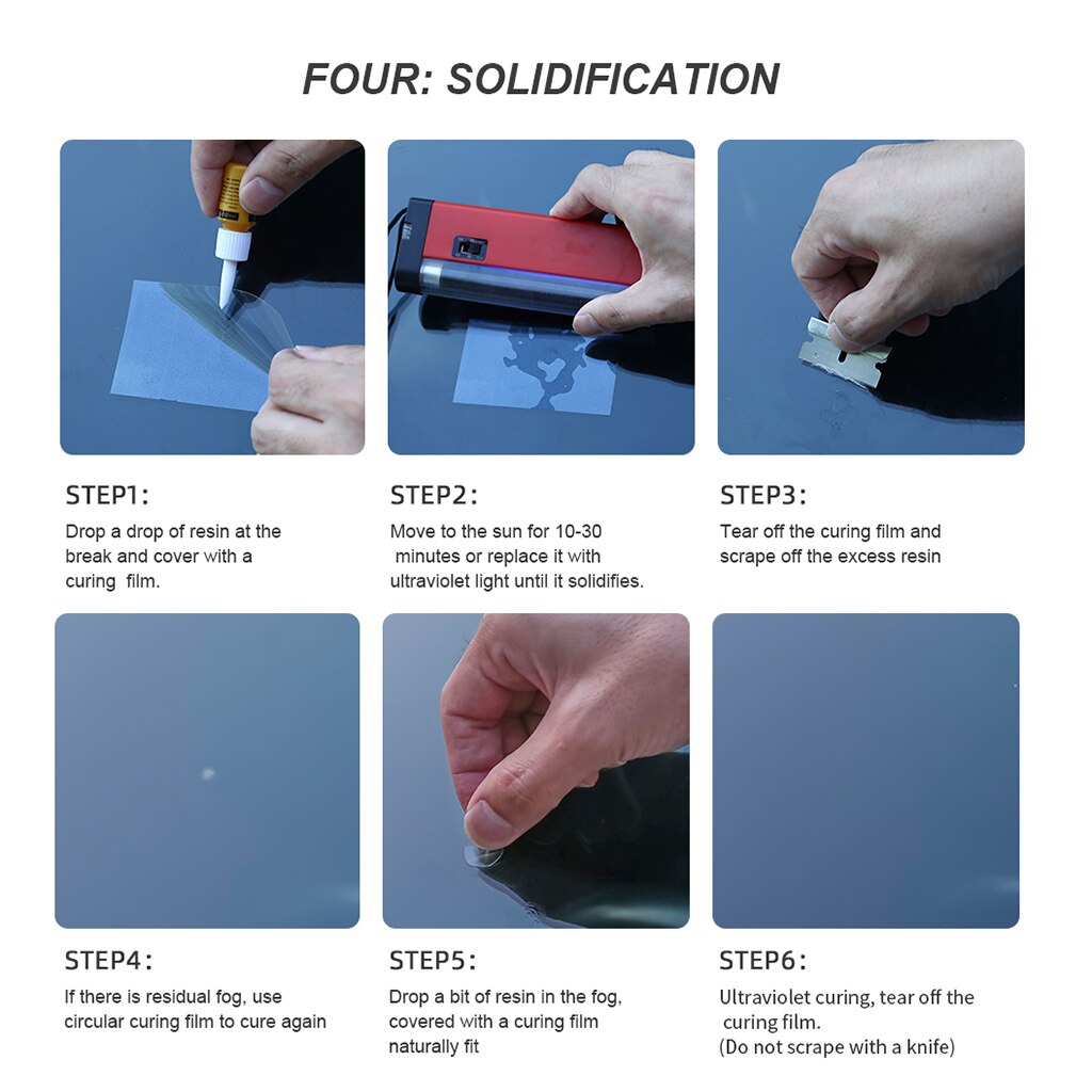 Window Repair Windscreen Crack Repair Kit DIY Car Windshield Repair Tool Glass Repair Fluid Resin Cure Strips Razor Blade Kit