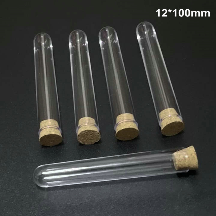 24 stks/partij 12x100mm Plastic ronde bodem reageerbuizen met kurk voor soorten Tests laboratorium glaswerk
