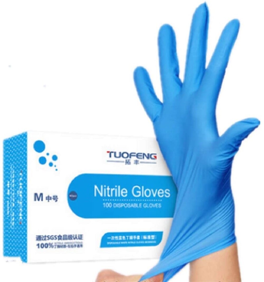100Pcs Disposable Nitrile Gloves Powder Free Non Vinyl Latex Food Grade Household Acid and Alkali Resistant Gloves: Blue / L