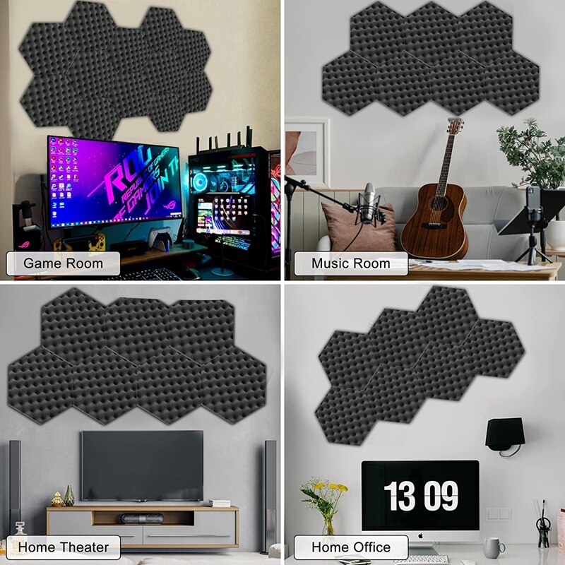 12 Pack Hexagon Egg-Crate Acoustic Foam Panels,Studio Foam Panels Meant for Echo Absorption for Home Office