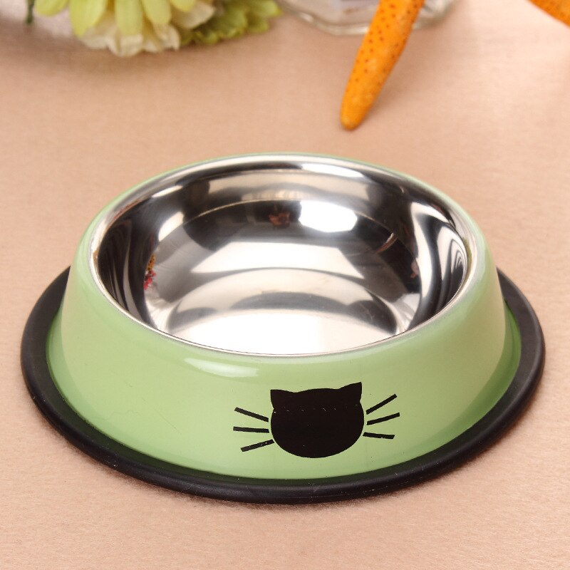 Stainless Steel Dog Bowl Cute Orange Cartoon Print Cats Bowls Food Drink Water Feeder Pets Dog Dish Feeder Tableware