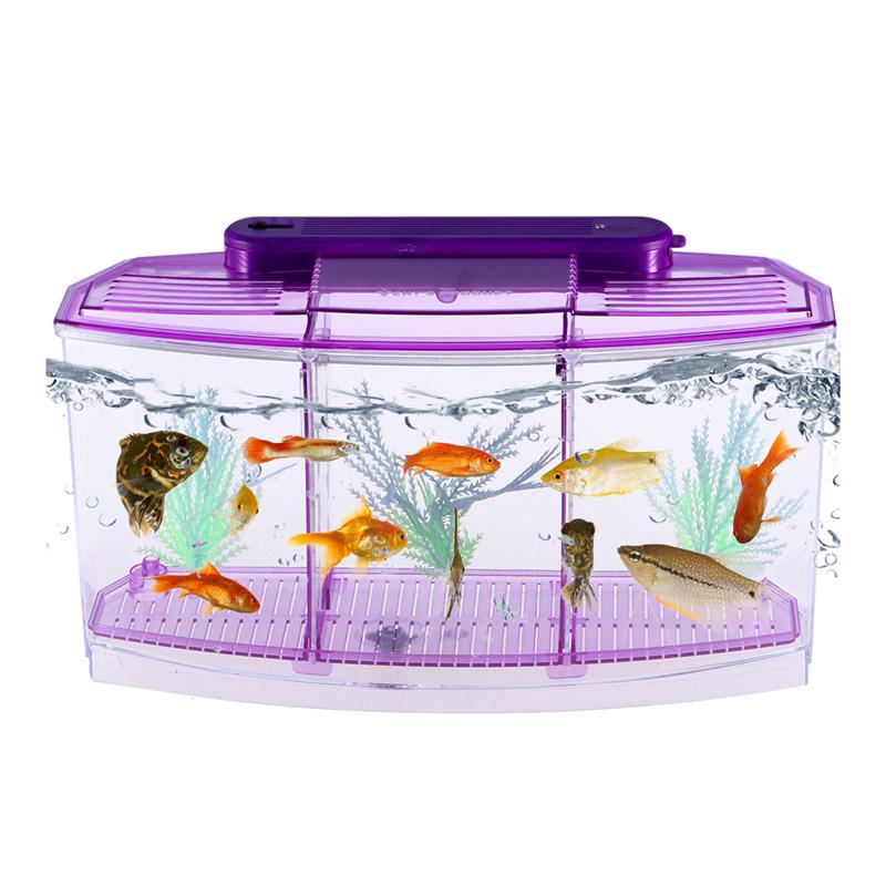 Mini Fish Tank Self-Cleaning Desktop Mini Ecological Goldfish Tank Square Hatching Seedlings Aquariums for Home Shop (Purple)