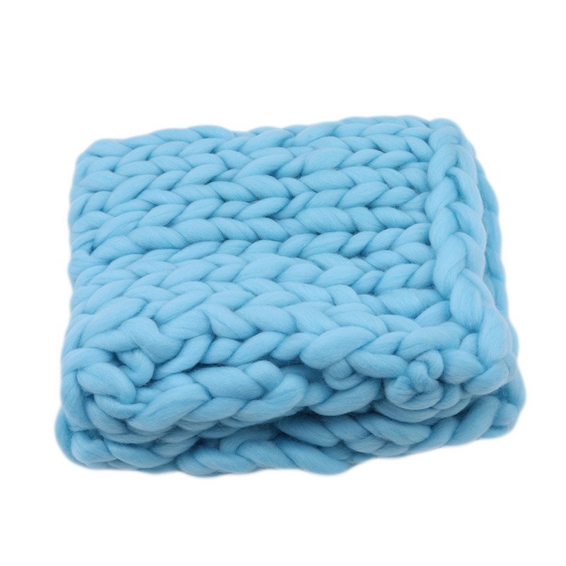 Cartoon Wool Crochet Baby Blanket Newborn Photography Props Chunky Knit Blanket Basket Filler 8 colors: Blue
