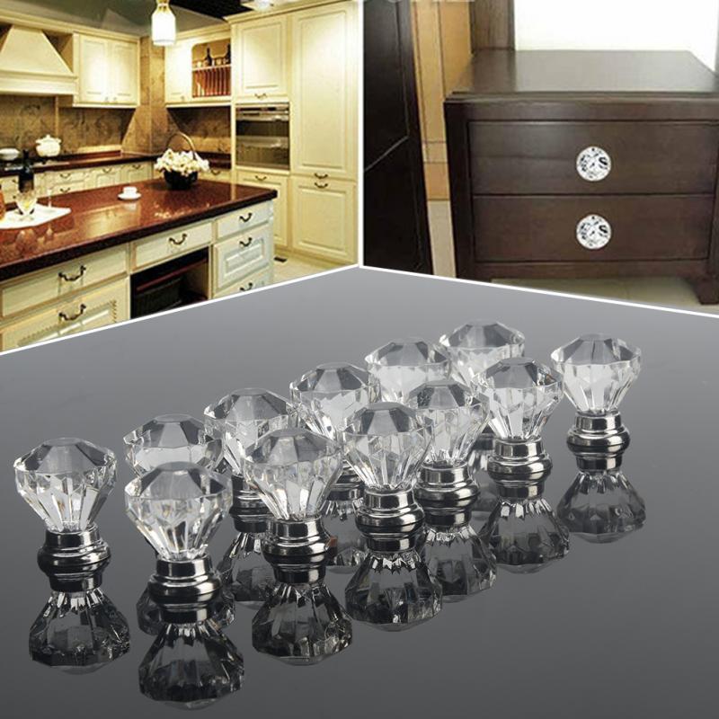 Praktische 12 teile/los Kristall Glas Tür Knöpfe Schublade Schrank Möbel Küche Griff Knopf #1207