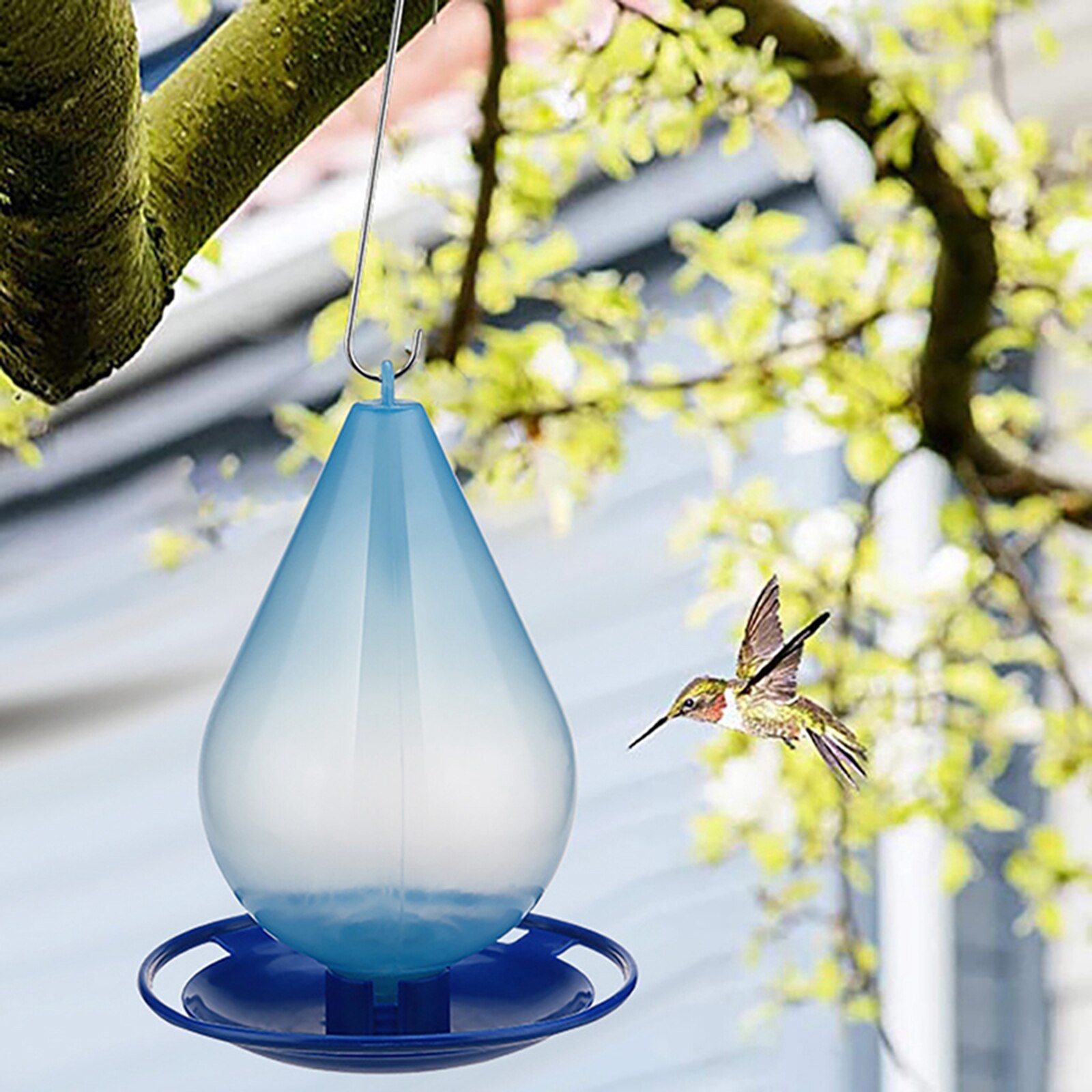 Alimentador de néctar de colibrí azul a prueba de fugas para Patio exterior, colgante