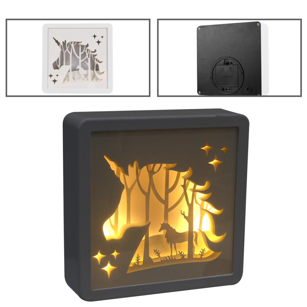 Caja de Luz Retro Para interior, luz de grabado en papel 3D cuadrada (batería blanca)