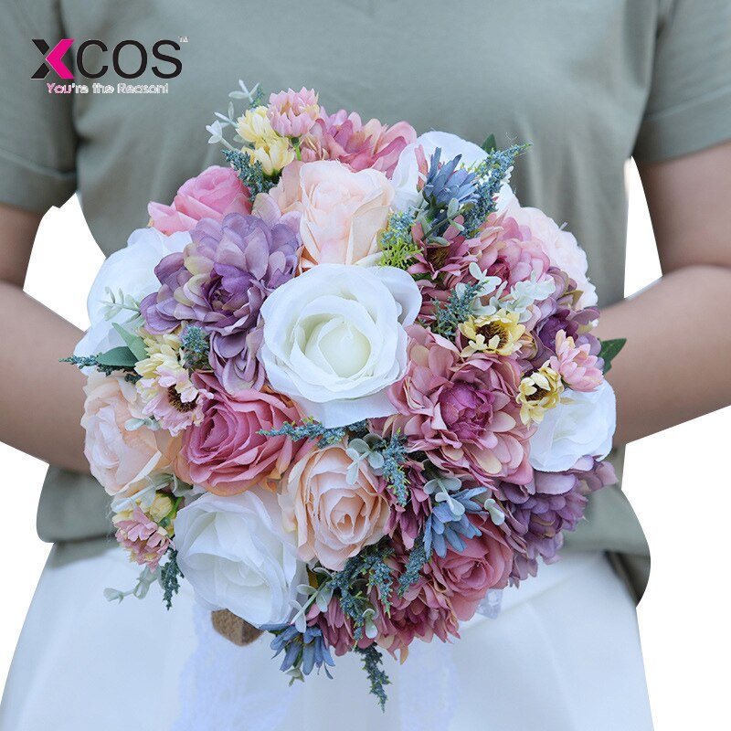 Roamtic Bruiloft Bloemen Bruidsboeketten Wit Roze Paars Blauw Land Tuin Bohemien Bruid Boeket de mariage