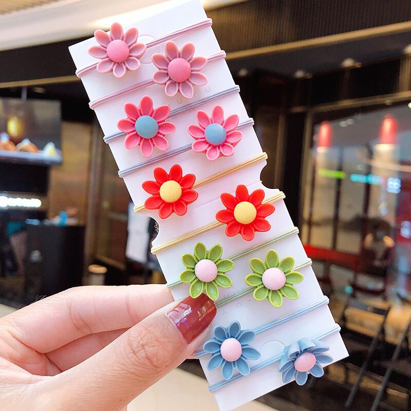 child candy color small flower hair rope baby fresh and lovely flower head rope suit girls rubber band hair accessories: 0