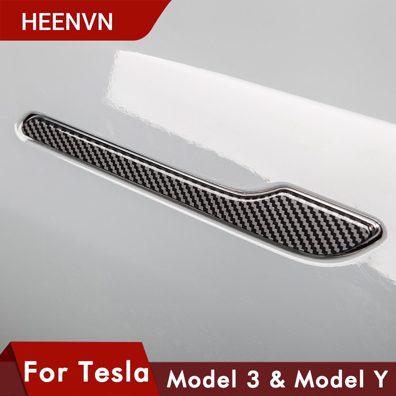 Heenvn 4Pcs/Set Door Handle For Tesla Model 3 Door Cover Paste Model3 Carbon Fiber ABS Model Y Car Three Accessories ModelY