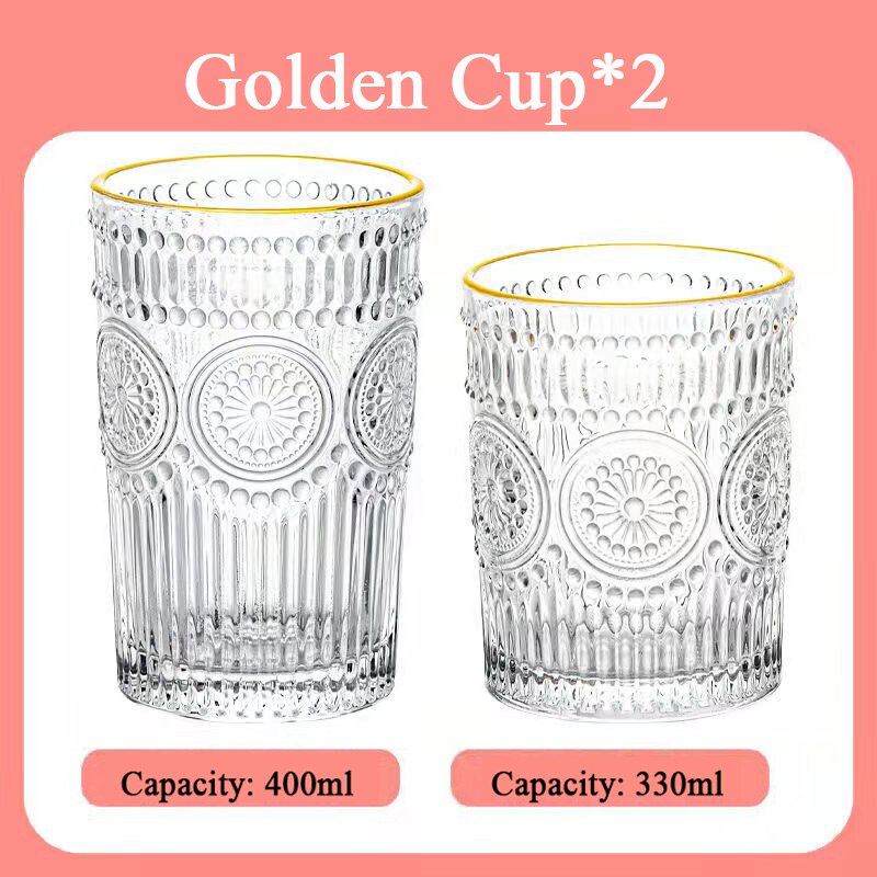 400ml Transparent Glass Water Cup Household Simple Fresh Style Wine Glass Retro Carved Drinking Juice Milk Coffee Beer Glass Cup: G 330ML and 400ML