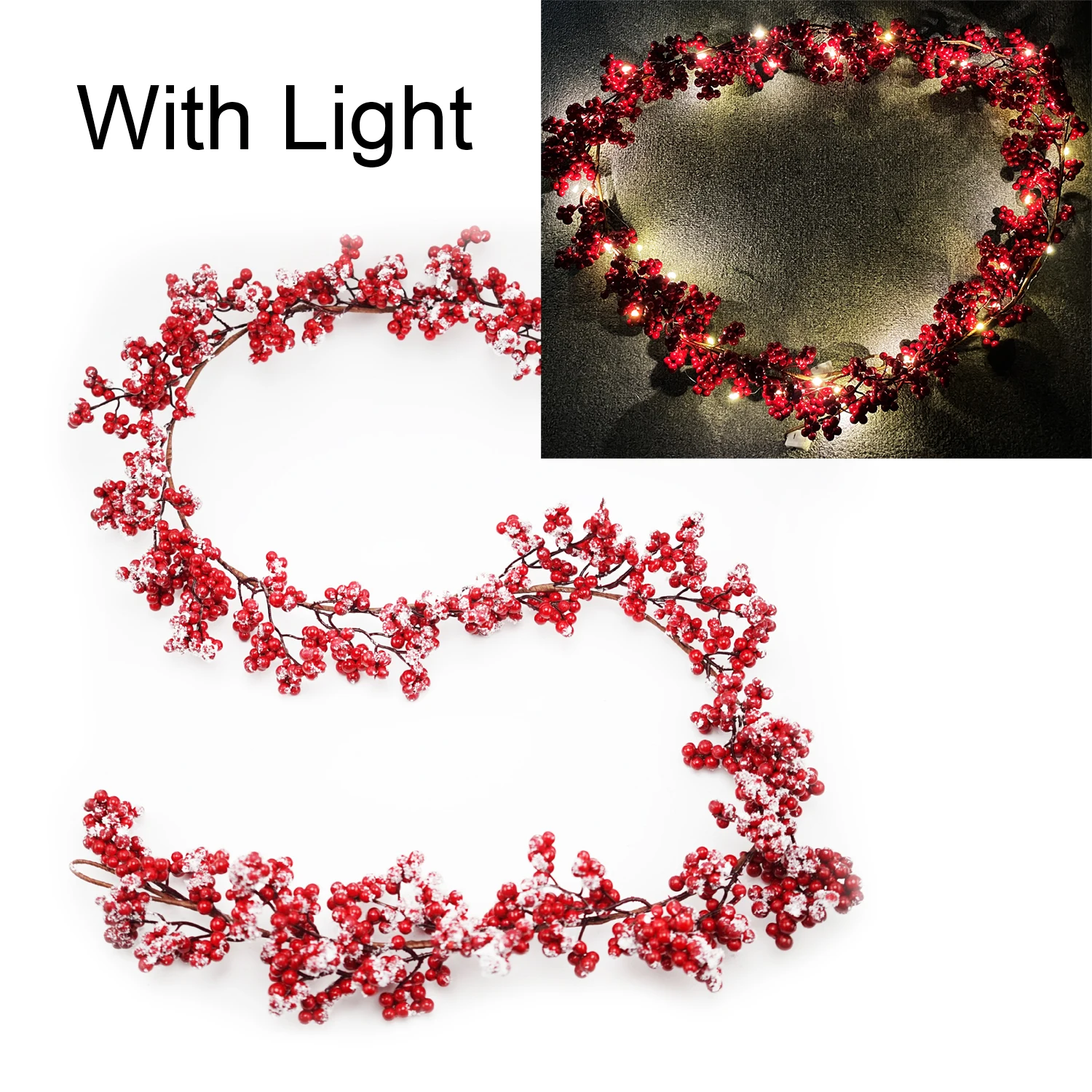 5.9ft/180cm Rode Bessen Kerstslinger Optionele verlichting Goud Zilver Bes Kunstmatige Garland Kerstdecoratie voor Nieuwjaar: Mintgroen