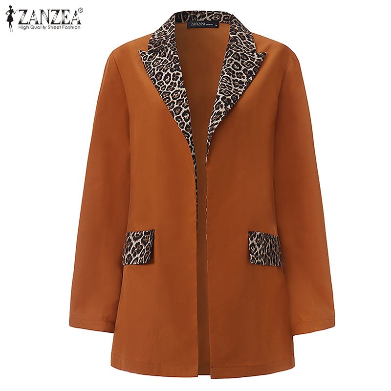 ZANZEA Patchwork Leopard Blazer Frauen lässig Revers Nacken Blazer Verdicken Langarm Mantel Jacken Outwear Plus Größe