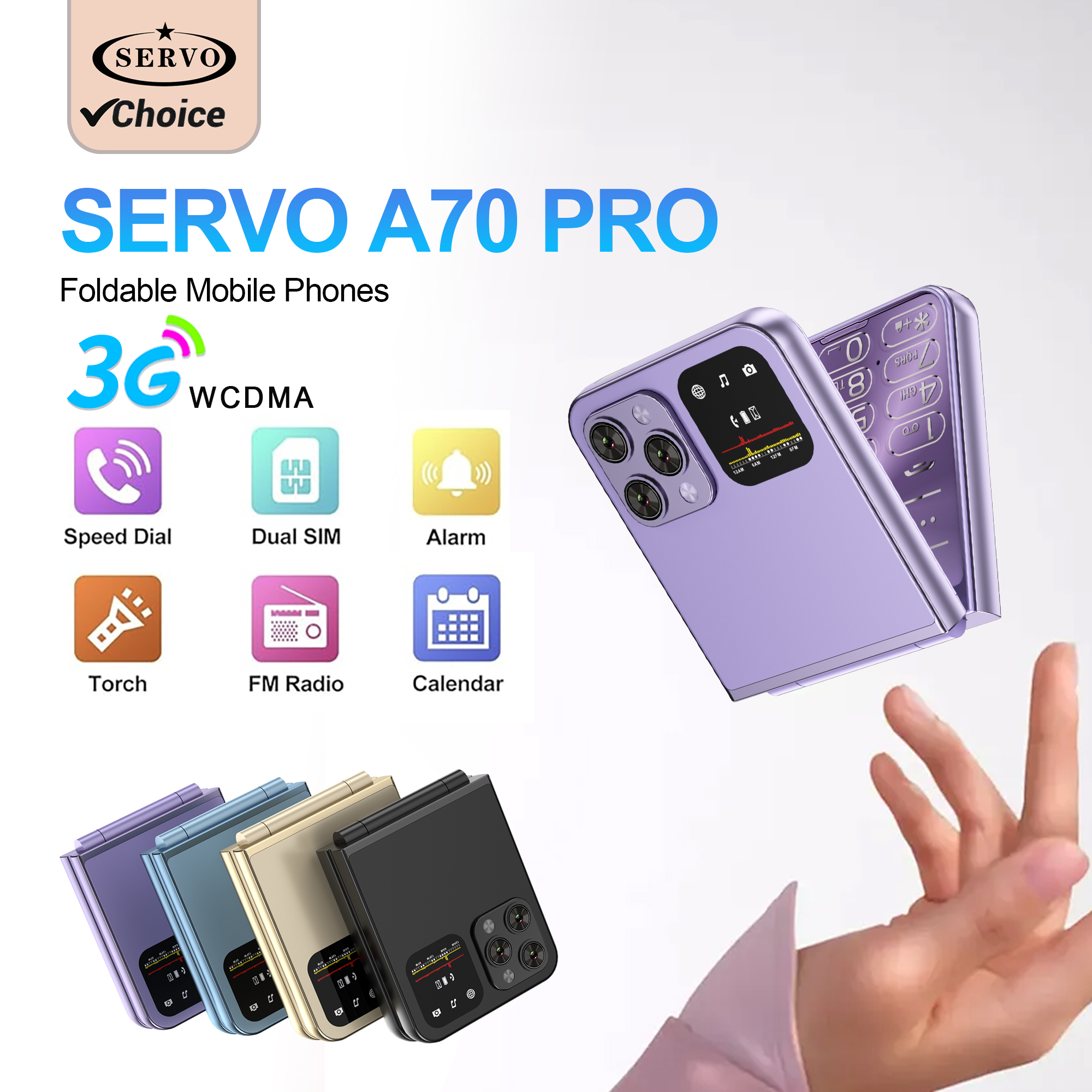 Servo  a70 Profi klapphandy mit Dual-sim-karte, wcdma-anschluss, elektrischer taschenlampe, automatischer anrufaufzeichnung, 2.6 -zoll-bildschirm, faltbares mobiltelefon mit usb-c-anschluss