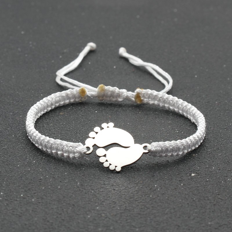 Bransoletka amulet ze stali nierdzewnej para urocza mała stopa szczęście czerwona nić plecione bransoletki i Bangles dla kobiet mężczyzn biżuteria mankiet: White