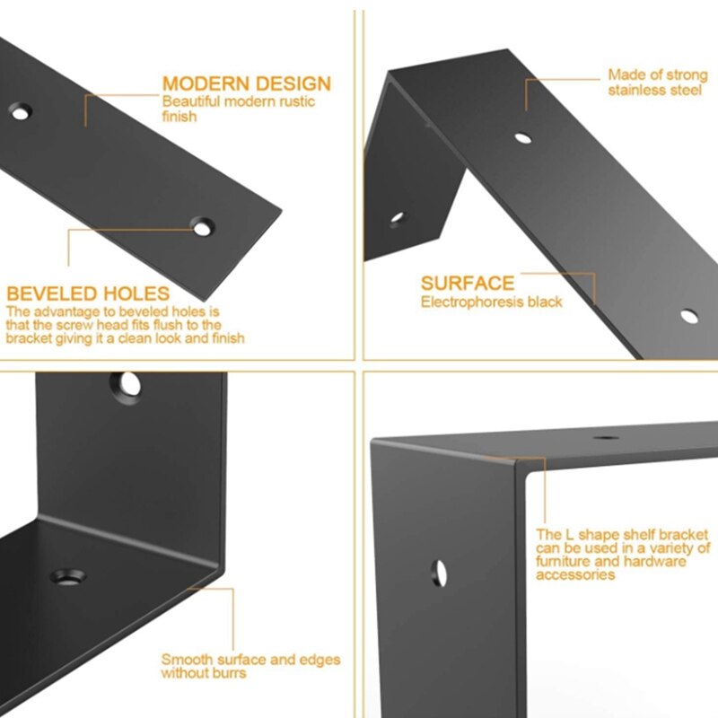 Kątownik kątowy w kształcie litery L, metalowe uchwyty na półki o dużej wytrzymałości na półki kątownik, 2 opakowania 4 otwory