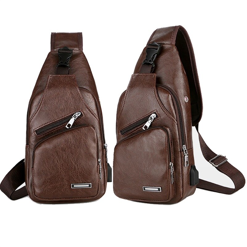 Crossbody Tassen Usb Borst Bag Messenger Bag Lederen Schoudertassen Diagonaal Pakket Back Pack Reizen: dark brown-stly1