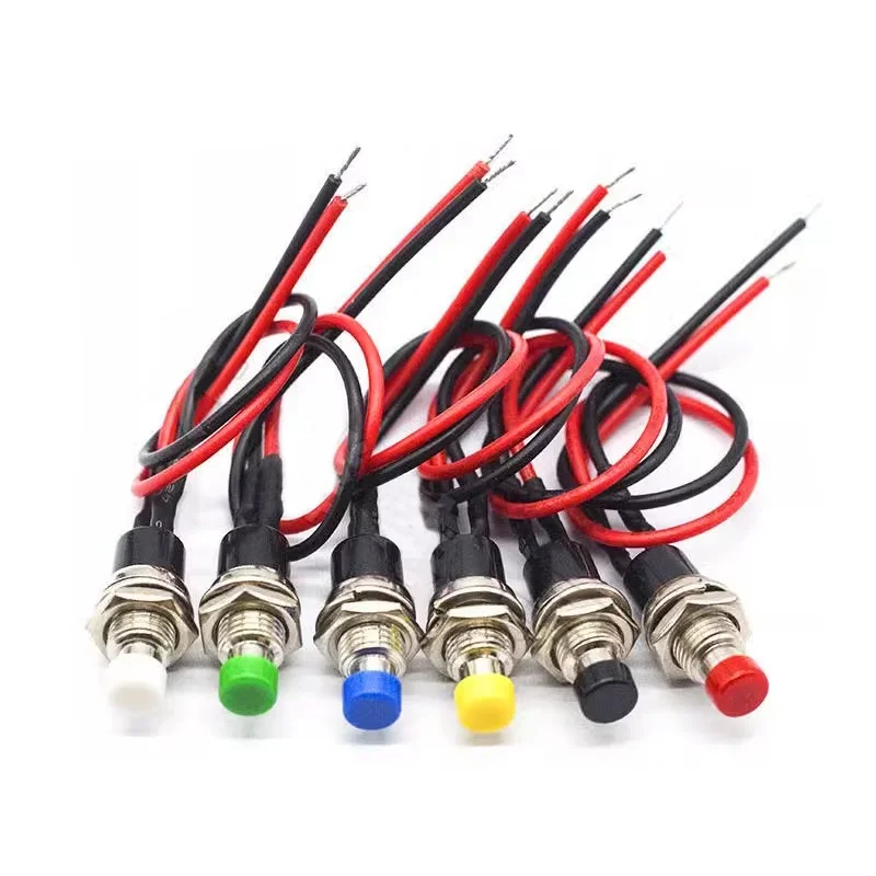 5Pcs Round PBS-110 Button Power Switch ON OFF 7mm Momentary Self-resetting Push Button Switch with 20cm Wire