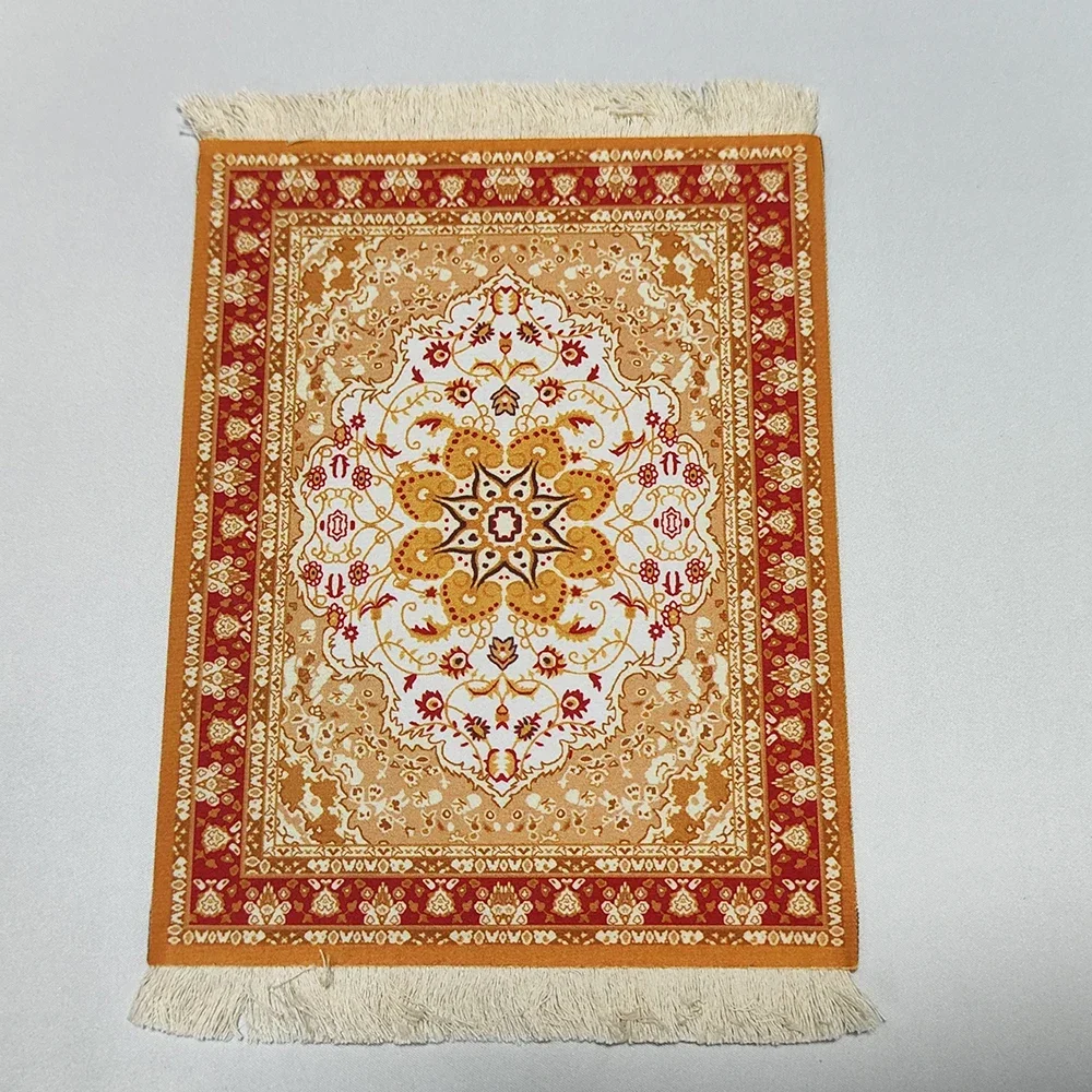 Woven flower Persian carpet small coaster merchants mouse pad desk mat retro style rubber non-slip computer mats: Khaki