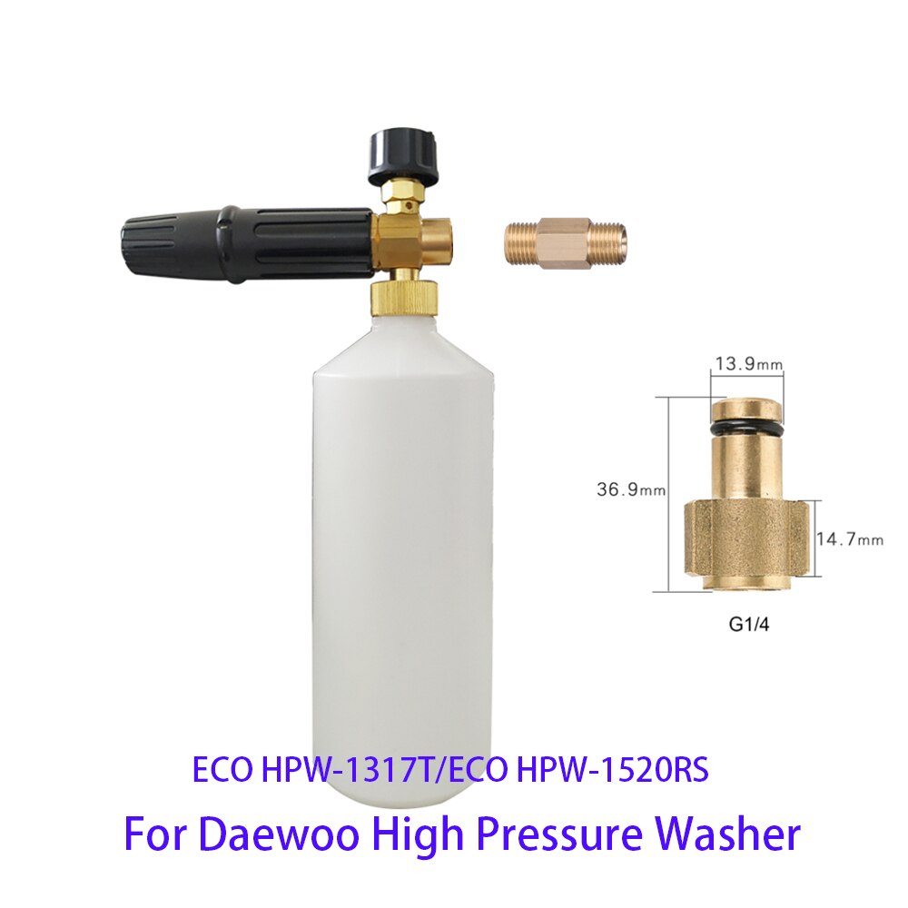 city wolf Foam Nozzle Snow Foam Lance Foam Bottle Sprayer for Daewoo ECO HPW-1317T ECO HPW-1520RS high pressure car washer: brass adaptor