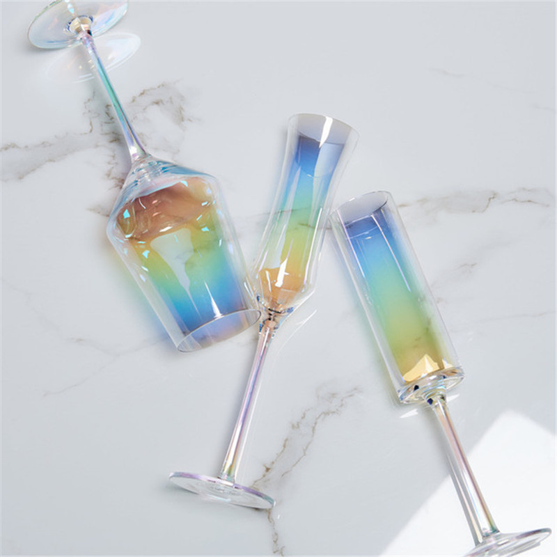Rainbow bägare färgade vinglas jonpläterade glas festglas en mängd olika stilar färgglada kristall champagneglas