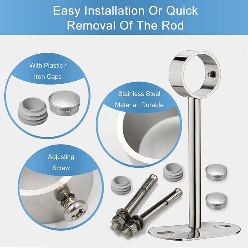 Ceiling-Mount Bracket, Wardrobe Pipe Bracket, Wardrobe Rod Lever Support Holder Pipe Flange Socket 2Pcs