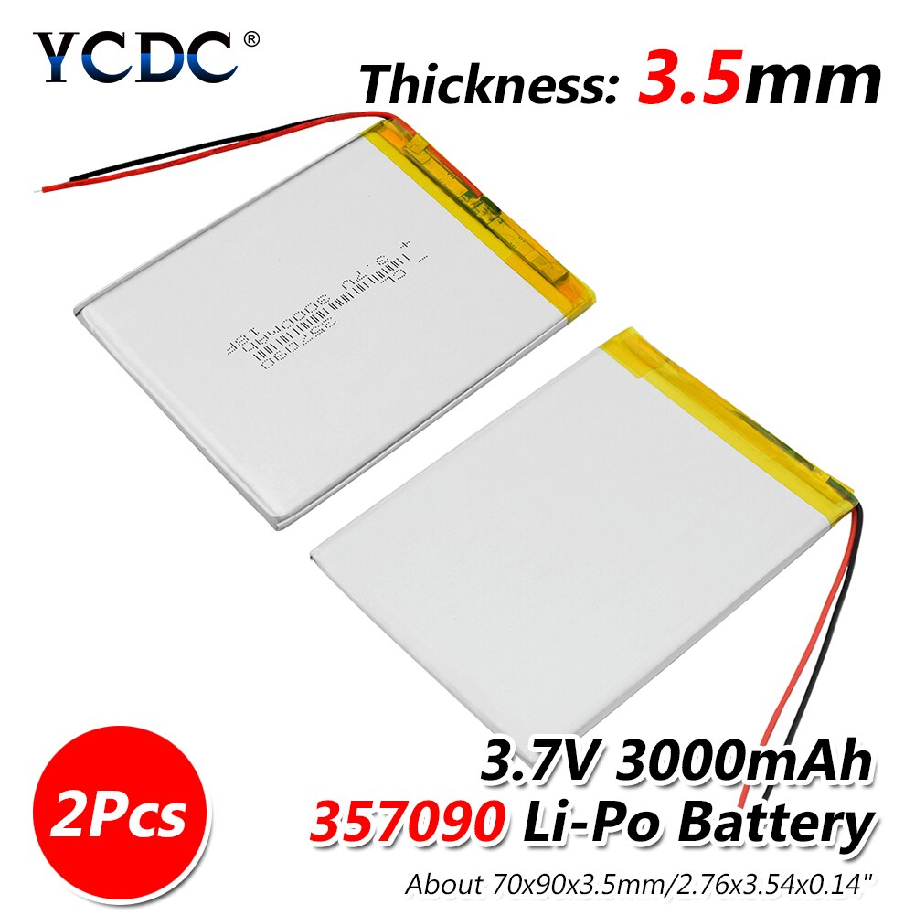 Rechargeable 3.7V 3000mAh li-ion Li-Po Lithium Li-polymer Battery 357090 Batteries With PCB For MP5 GPS DVD BT Speaker: 2 PCS