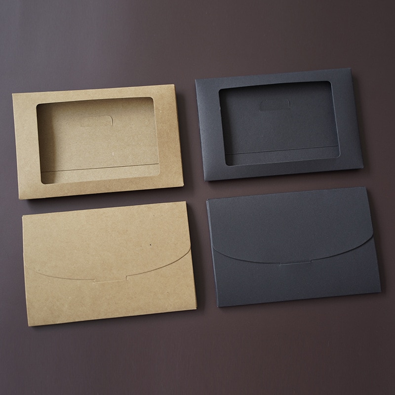 Sobres de ventana hueca para tarjetas de felicitación, sobres Grandes Vintage de papel Kraft negro, 10,5x16cm, 10 unids/lote