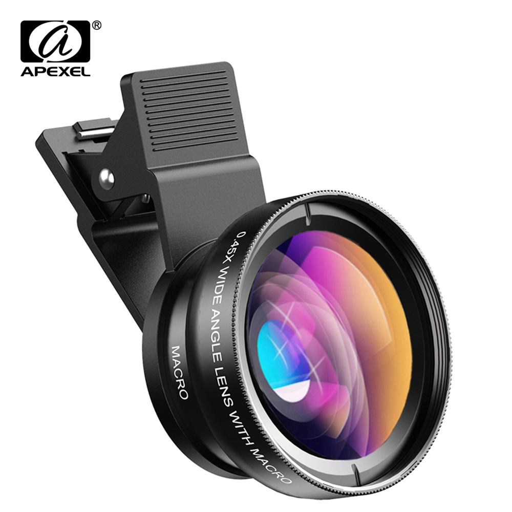 APEXEL Phone Camera Lens Kit 0.45x Wide Angle Macro Lens &amp; 12.5x Super Macro Lens HD Camera Lentes for IPhone Huawei Xiaomi