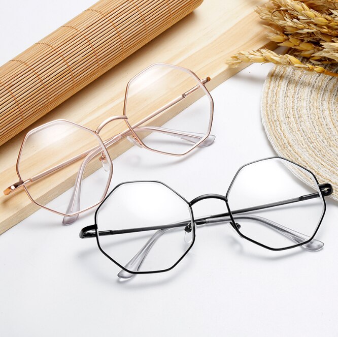 Lunettes octogonales à monture polygonale, monture de lunettes lisse pour hommes et femmes, monture de lunettes en métal clair, rétro