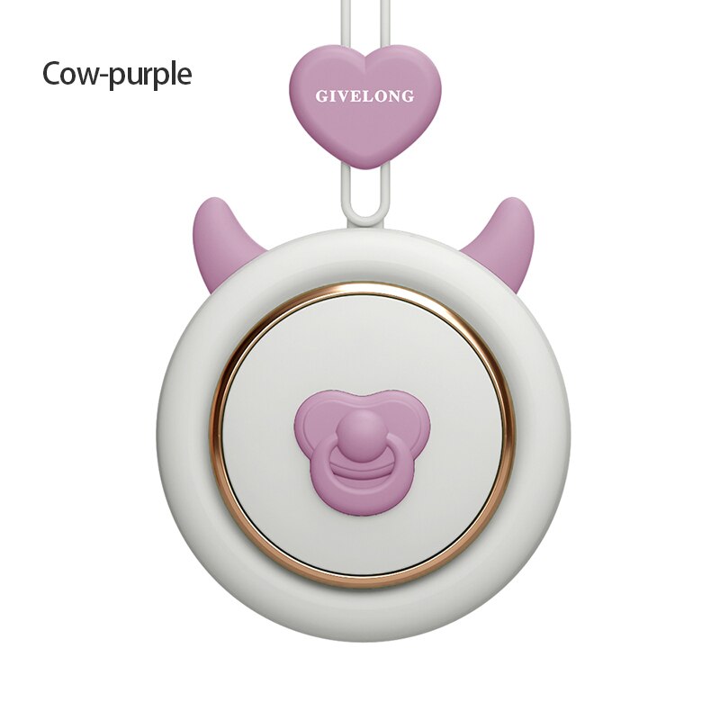 2021 nowy 1PC mini bezłopatkowy opaska na szyję wentylator bezprzewodowy słodkie zwierzątko wiszące liny przenośne wentylatory ładowania USB 3rd koła zębate prędkości wentylować: krowa purpurowy