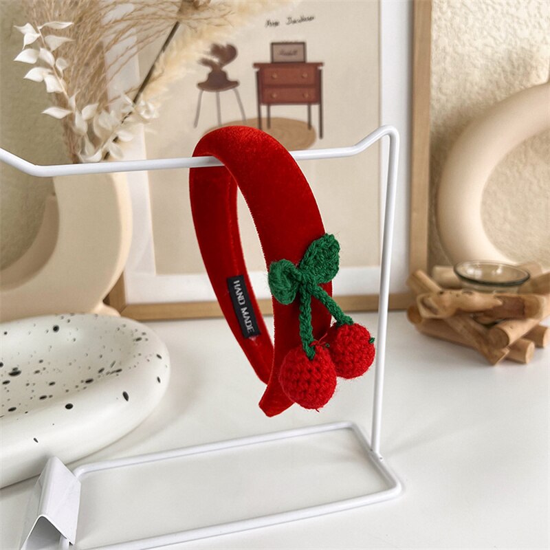 Diadema roja Vintage para mujer, banda de pelo de terciopelo de lana, diadema de esponja lateral ancha para niña, accesorios para el cabello para Navidad y Año