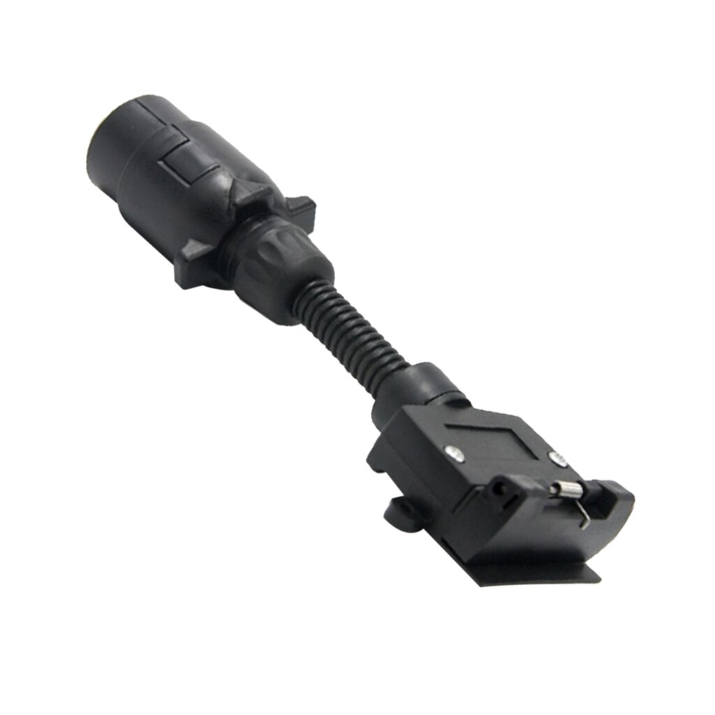 RV 7 Way Round to 7 Pin Flat Trailer Light Adapter Plug Connector Boat Black