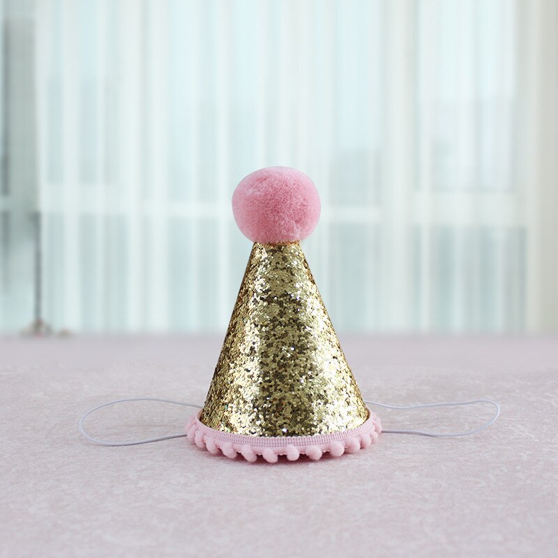 Kids Girl Toddler Flower Crown Headband Hair Band Headwear Birthday Party Well Shining Flower Crown Birthday Hat: Pink Fur Ball