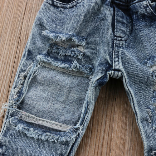 Børn piger patch denim bukser stretch elastiske bukser jeans revet tøj patch