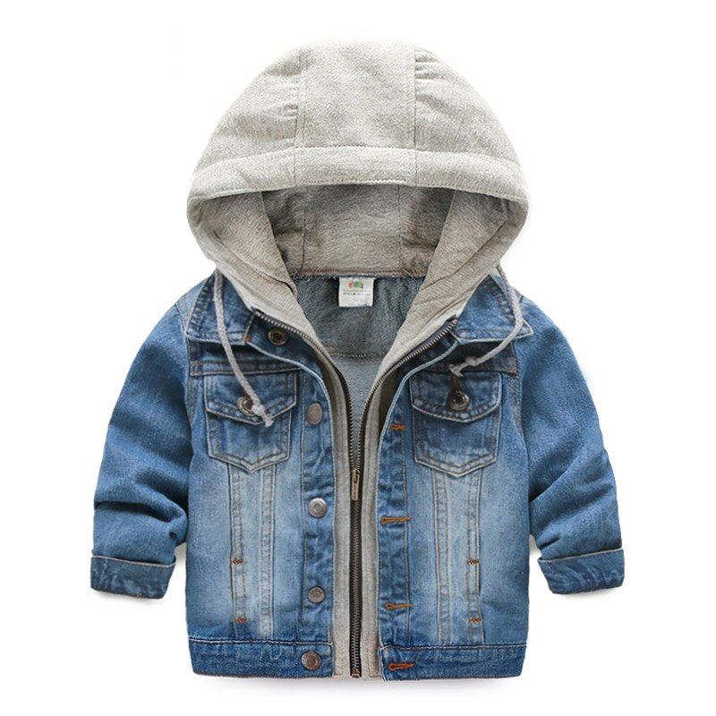 Baby Jeans Jacke Mit Kapuze Art Kleidung Frühling Herbst Neue Kausale freundlicher Patchwork Outwear Kleinkind Demi Mäntel Für Jungen 2-10Jahr: 3T