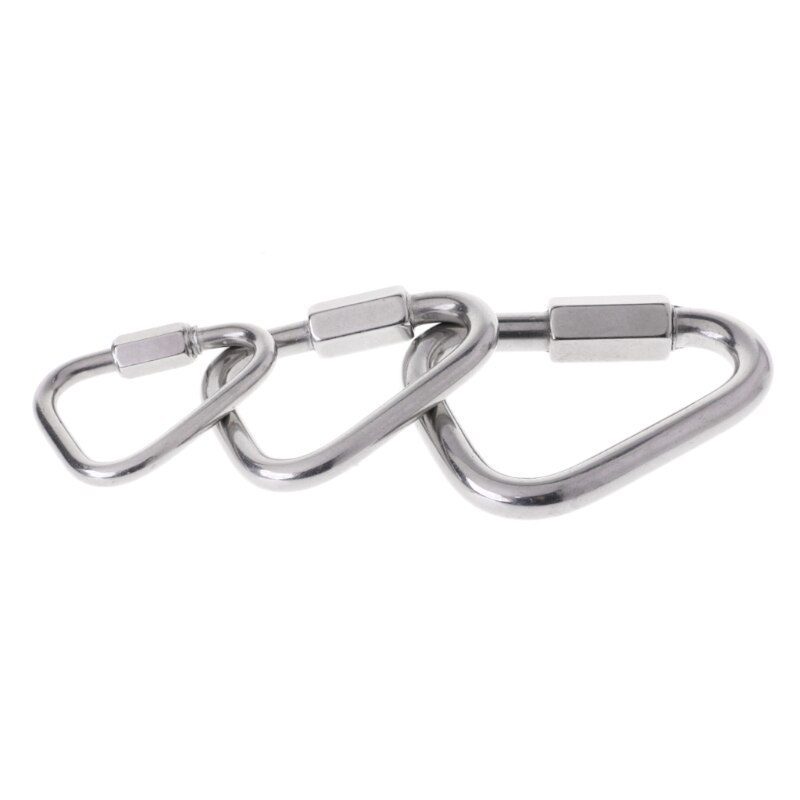 OOTDTY 304 Stainless Steel Screw Lock Triangle Carabiner Climbing Gear Safety Snap Hook