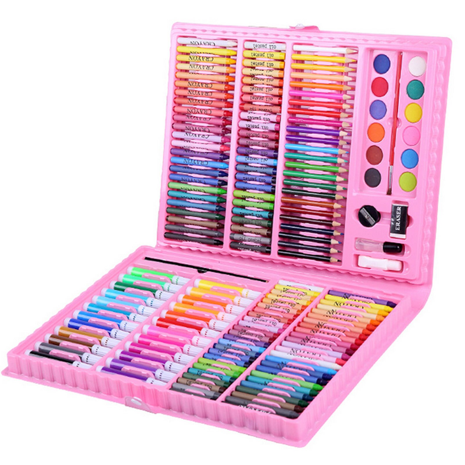 168PCS Painting Drawing Artist Set Kit Water Color Pen Crayon Oil Pastel Painting Tool Art Supplies Kids Stationery Set: Pink