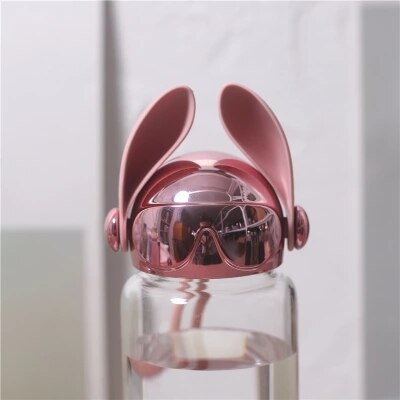 Botellas de agua de vidrio portátiles creativas de dibujos animados con tapa brillante para perro, bonita botella de agua con personalidad para chica estudiante