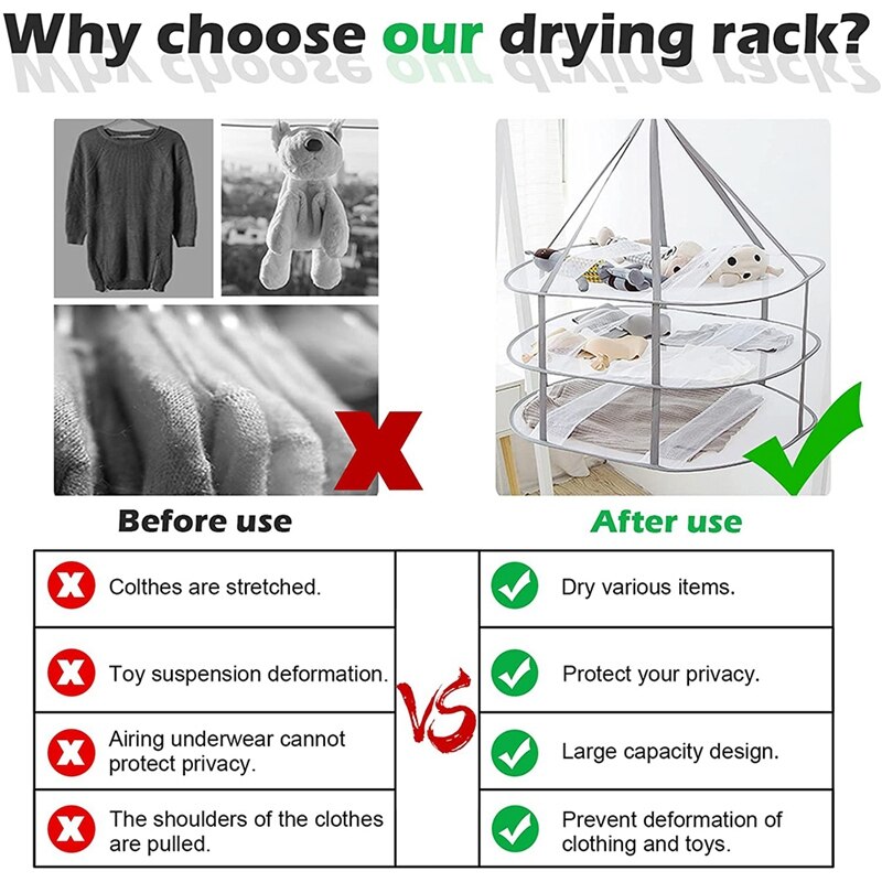 Sweater Drying Rack Hanging Clothes Hanging Dryer Laundry Mesh Drying Rack, Foldable Clothing Dryer Racks