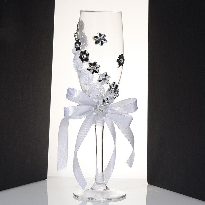 Set de 2 uds. De vasos de cristal de plata para bodas, copas de champán, copa de vino tinto, decoración para bodas