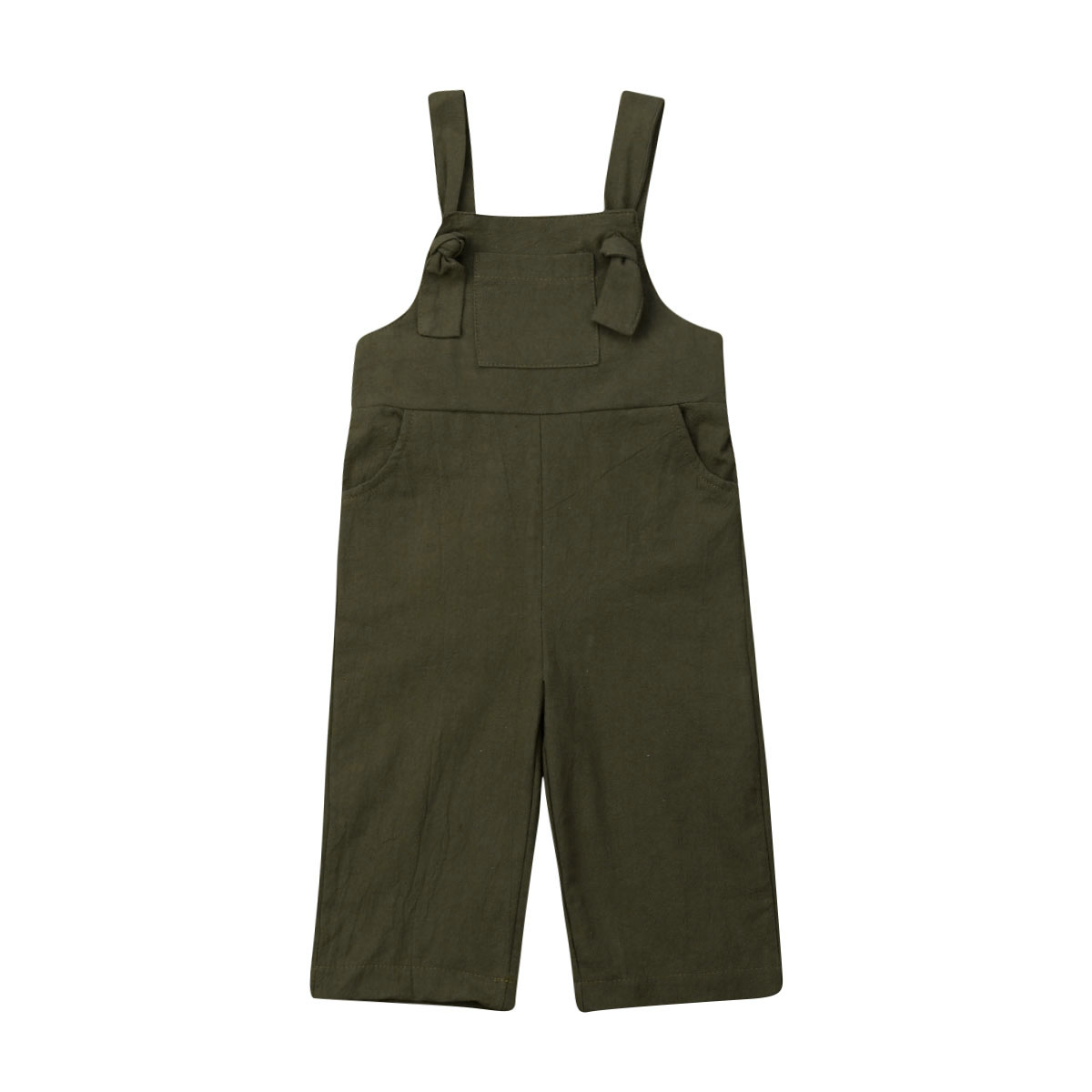 Toddler kid baby piger sommer overalls knude strappy ensfarvet linnebukser lange bukser tøj 1-6t: Grøn / 4t