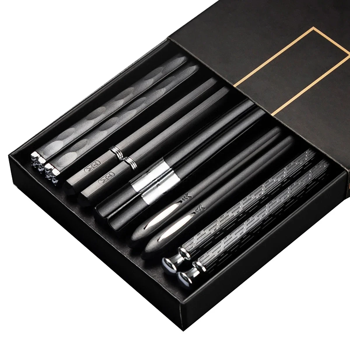 5 Pairs Japanese Chinese Chopsticks Sushi Non-slip Sticks Reusable Metal Korean Chopsticks Set Healthy Alloy Tableware set: green