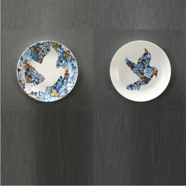 Placa decorativa de cerámica con de pájaro volador, placas colgantes de pared para decoración del hogar: c2
