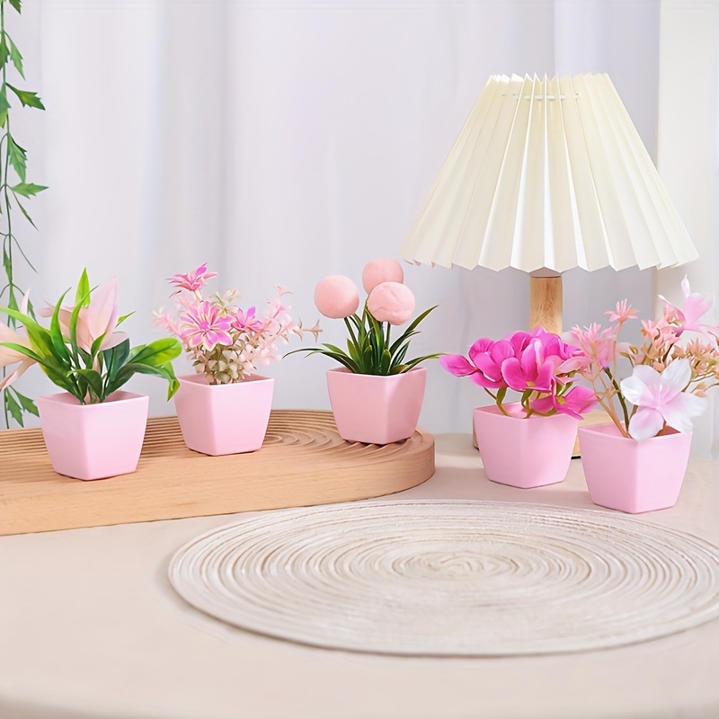 5 plantas suculentas artificiais em vaso rosa - estilo bonsai em miniatura, folhas brancas e verdes, perfeitas para decoração de casa e escritório, Nordi: Default Title